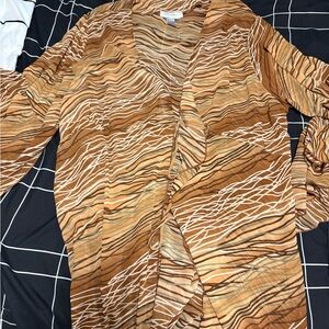 Brown and Tan Patterned Kimono / Swim Cover